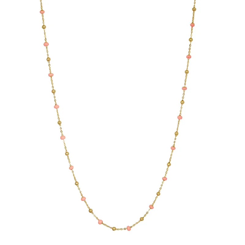 Ladies rose gold necklaces-Peach Enamel Gold Chain Necklace