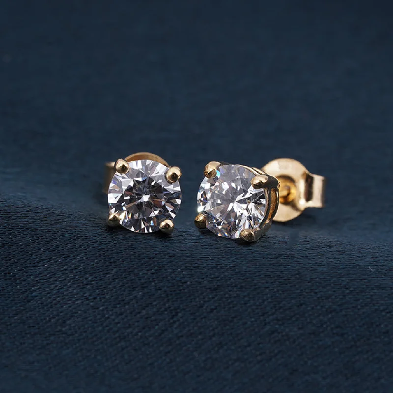 Ladies diamond earrings-Golden Diamond Solitaire Stud Earrings