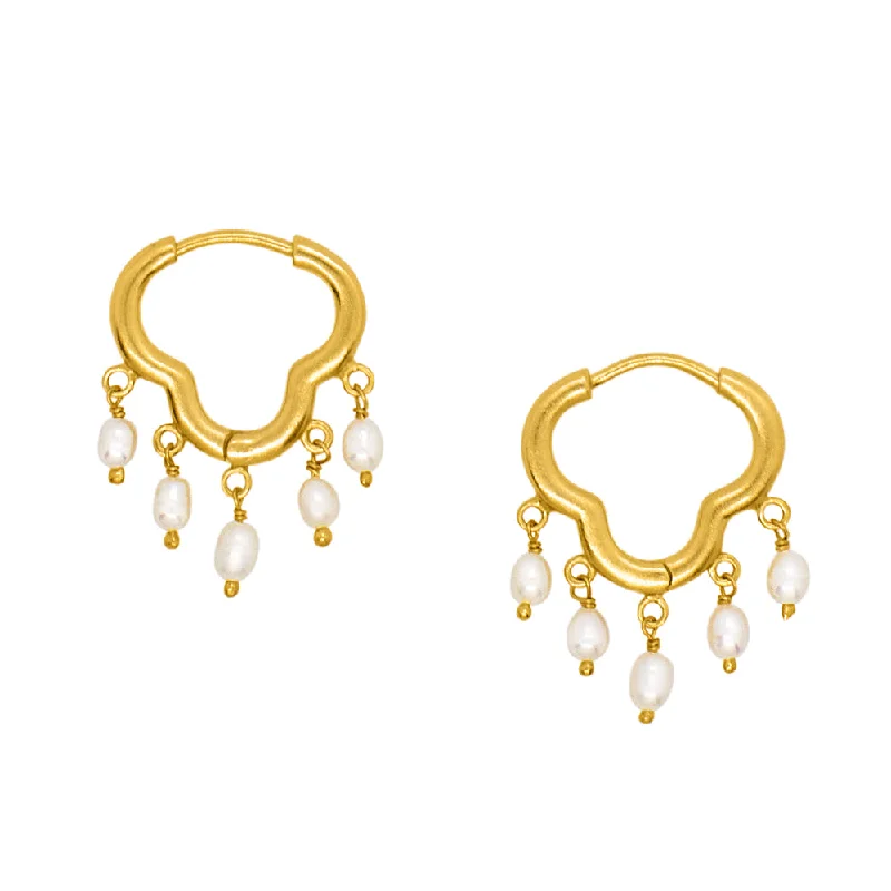 Ladies gold pearl earrings-Dripping Clicker Hoops in Pearl & Gold