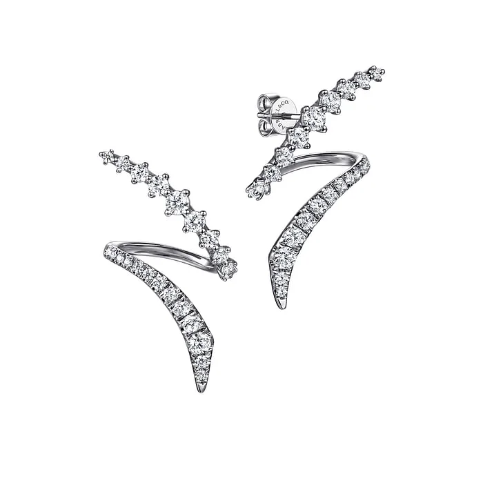 Ladies heart-shaped drop earrings-14K White Gold Graduating Diamond Bypass Stud Earrings