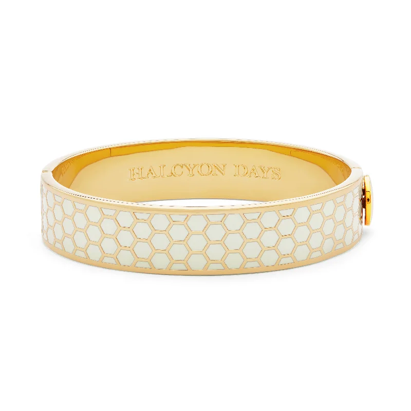 Ladies luxury bracelets-Honeycomb Cream & Gold Bangle