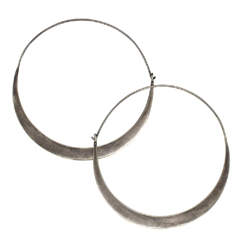 Ladies silver and gemstone earrings-Arc Hoops in Antiqued Silver- 2 1/2"