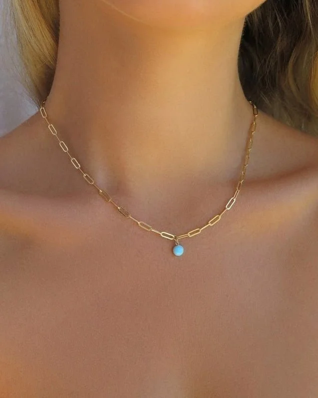 Ladies layered pendant necklaces-Turquoise Thick Drawn Cable Chain Necklace  - 14k Yellow Gold Fill