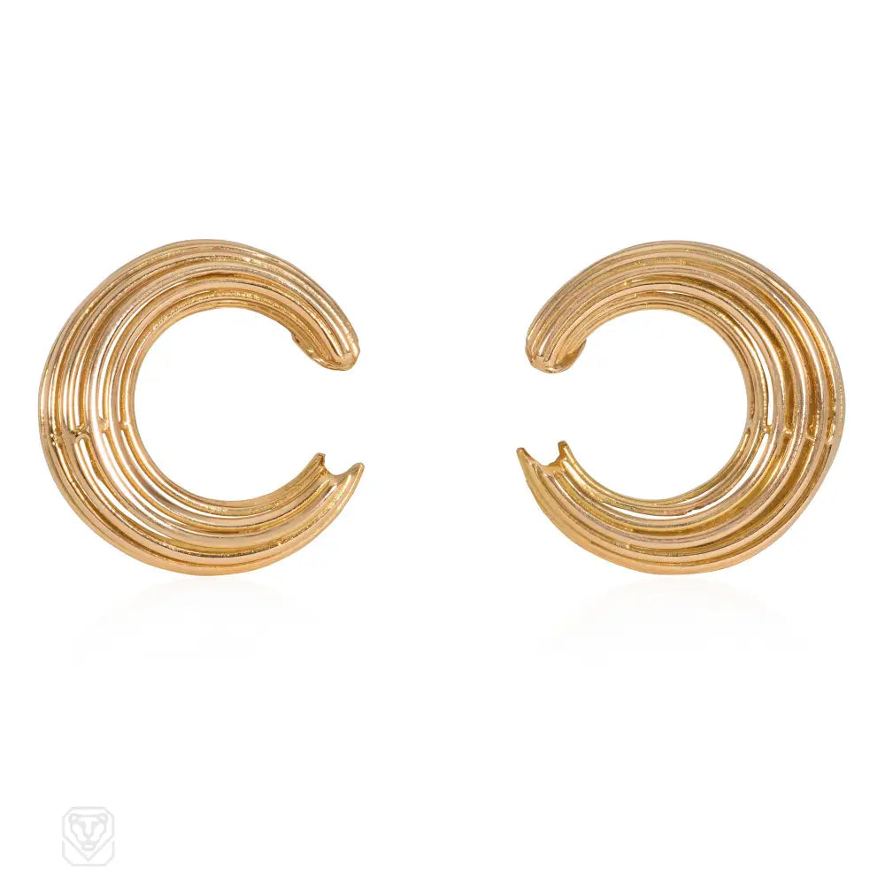 Ladies personalized earrings-1950s French gold tapered hoop earrings