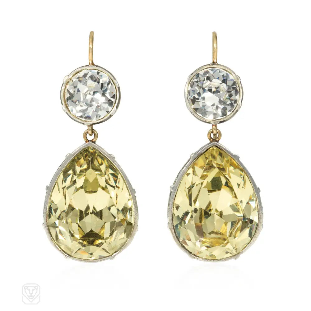 Ladies hoop earrings-Vintage paste earrings with yellow pear-shaped drops