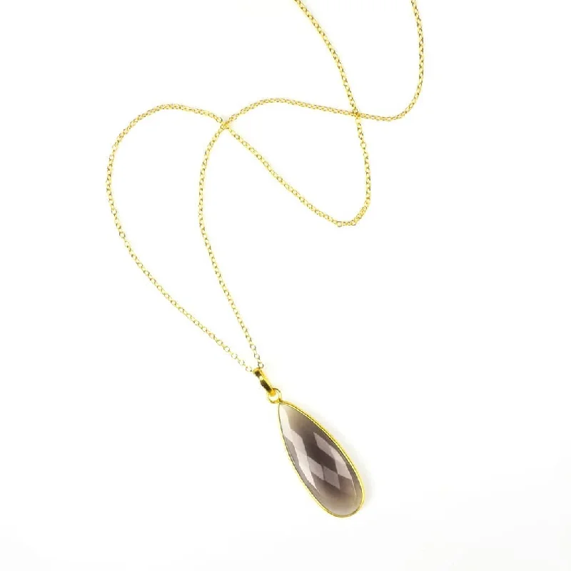 Ladies vintage necklaces-Grey Moonstone Elongated Teardrop Pendant Necklace