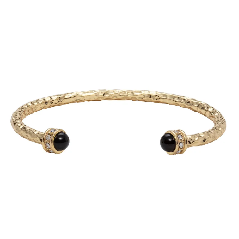 Ladies charm bangles-Hammered Torque Black & Gold Bangle