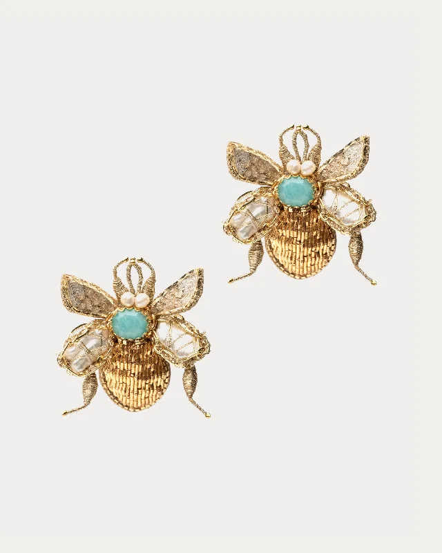 Ladies silver and pearl earrings-Scarab Beaded Earrings Gold