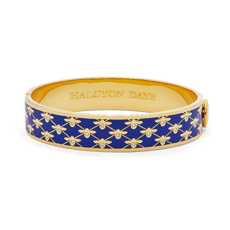 Ladies simple gold bracelets-Bee Sparkle Trellis Cobalt & Gold Bangle