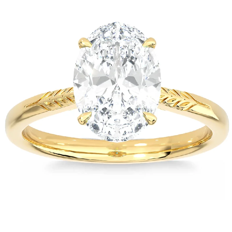 Ladies halo sapphire engagement rings-Certified 2 1/2Ct Oval Solitaire Diamond Engagement Ring in 14k Gold Lab Grown