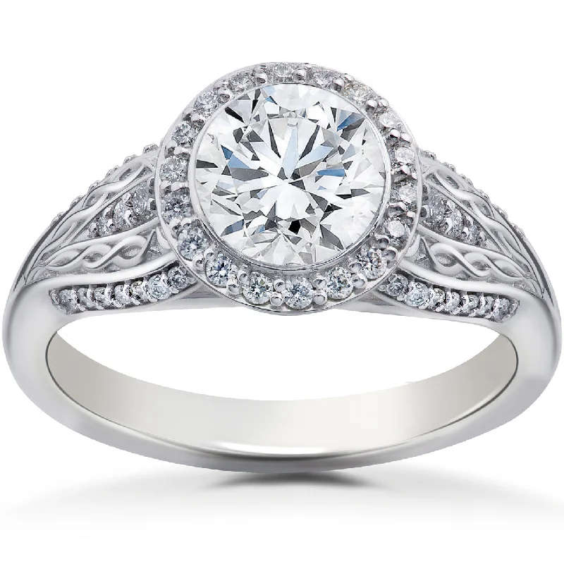 Ladies stackable engagement rings-1 1/4 ct Lab Grown Diamond Vintage Halo Zoe Engagement Ring White Gold 14k