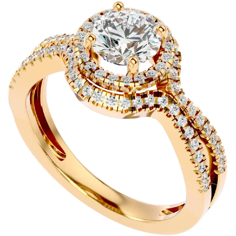 Ladies heart-shaped engagement rings-1 1/2Ct Diamond & Moissanite Halo Engagement Ring in 10k Gold