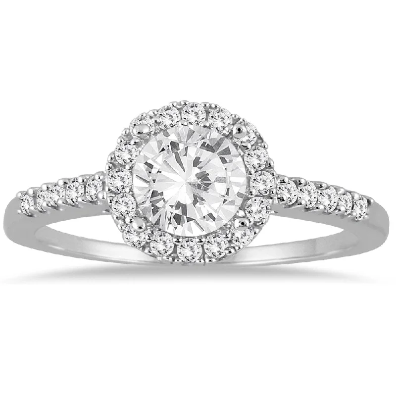 Ladies round halo engagement rings-Marquee Jewels 14k White Gold 1ct TDW Diamond Halo Engagement Ring - White I-J - White I-J