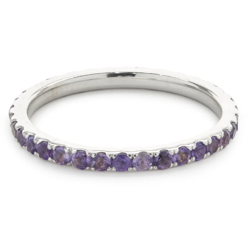 Ladies signet rings-14 Karat White Gold Amethyst Eternity Band