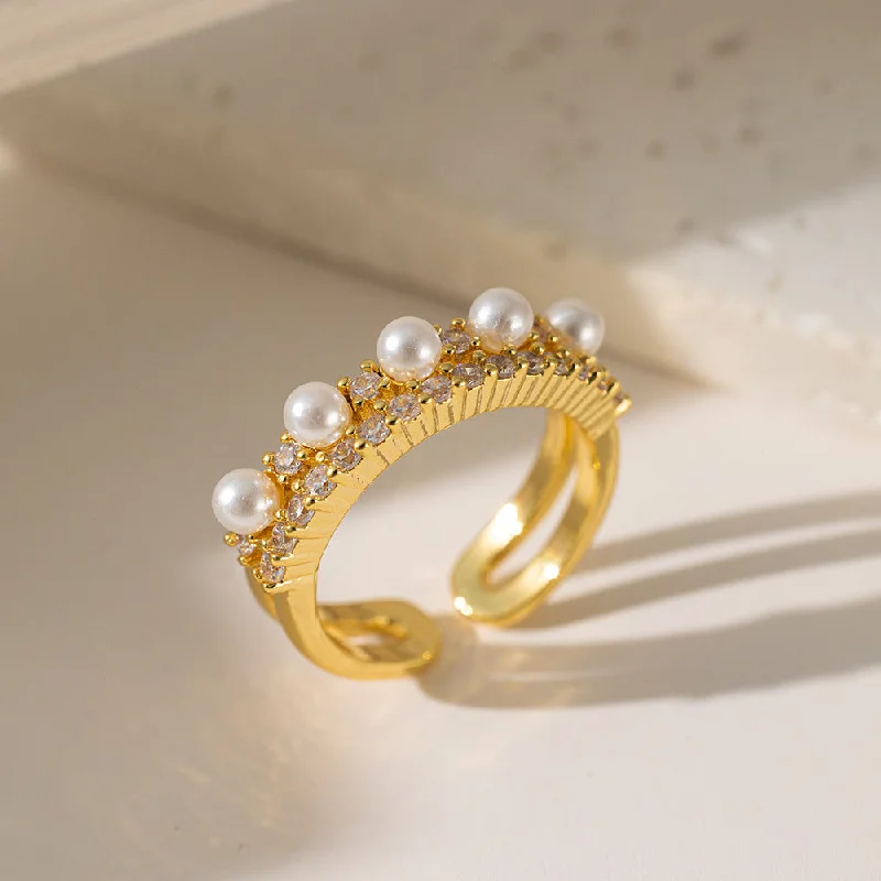 Ladies promise rings-Cubic Zricon Pearl Gold Ring JLTR0448