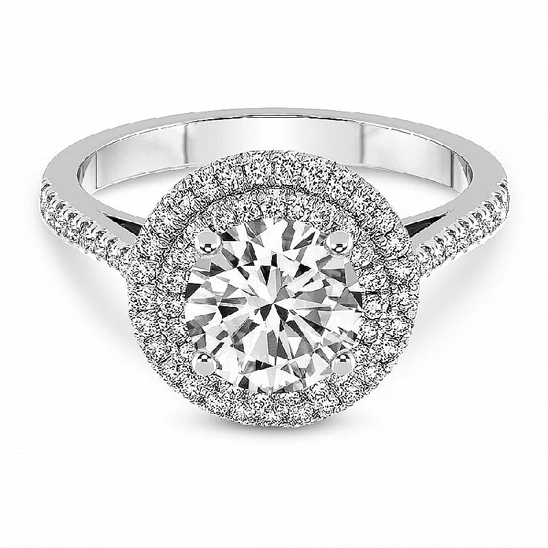 Ladies double band engagement rings-1 Ct T.W. Diamond Double Halo Round Cut Lab Grown Engagement Ring in 10k Gold