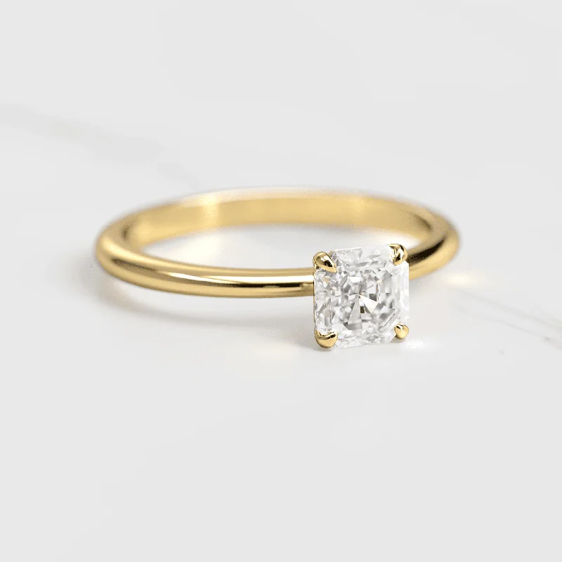 Ladies stackable rings-Asscher Tapered Solitaire ring with 1ct moissanite