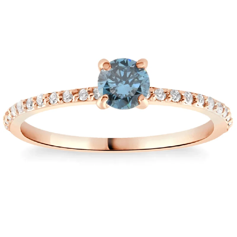 Ladies elegant engagement rings-.60Ct Blue & White Diamond Engagement Ring 14k Rose Gold