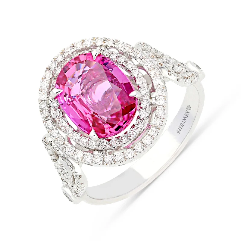 Ladies promise rings-Oval Cut Pink Sapphire Ring - 4.59 Carat