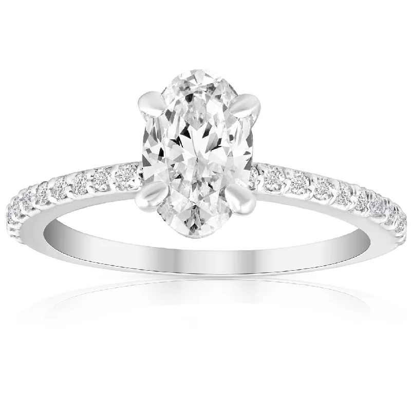 Ladies twisted engagement rings-1 1/2 Ct Oval Lab Grown Diamond Engagement Ring 14k White Gold With Sidestones