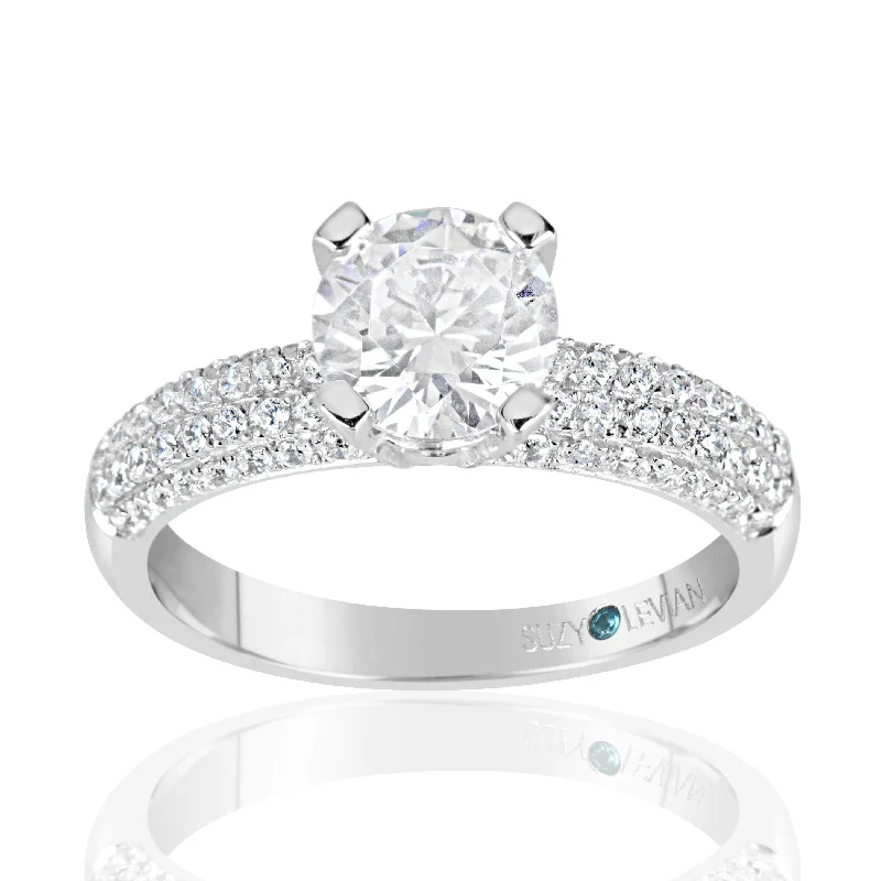 Ladies modern diamond engagement rings-Suzy Levian Bridal Pave Cubic Zirconia Sterling Silver Engagement Ring