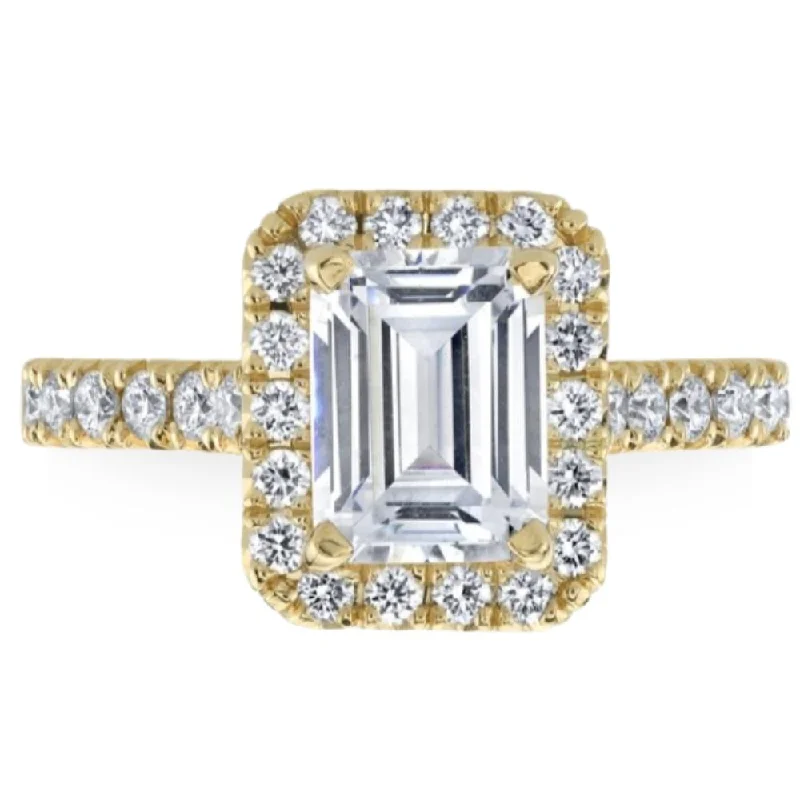 Ladies minimalist engagement rings-2 3/4Ct Emerald Cut Halo Diamond Engagement Ring Lab Grown Yellow Gold