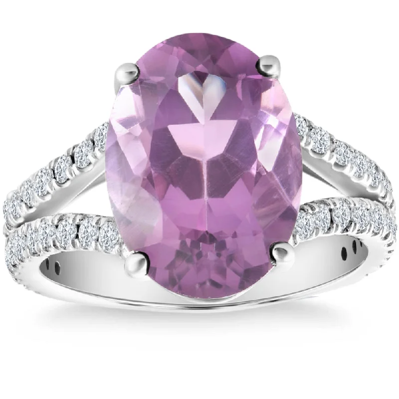 Ladies round halo engagement rings-4 3/4Ct Amethyst Diamond Split Shank Engagement Ring 14k White or Yellow Gold