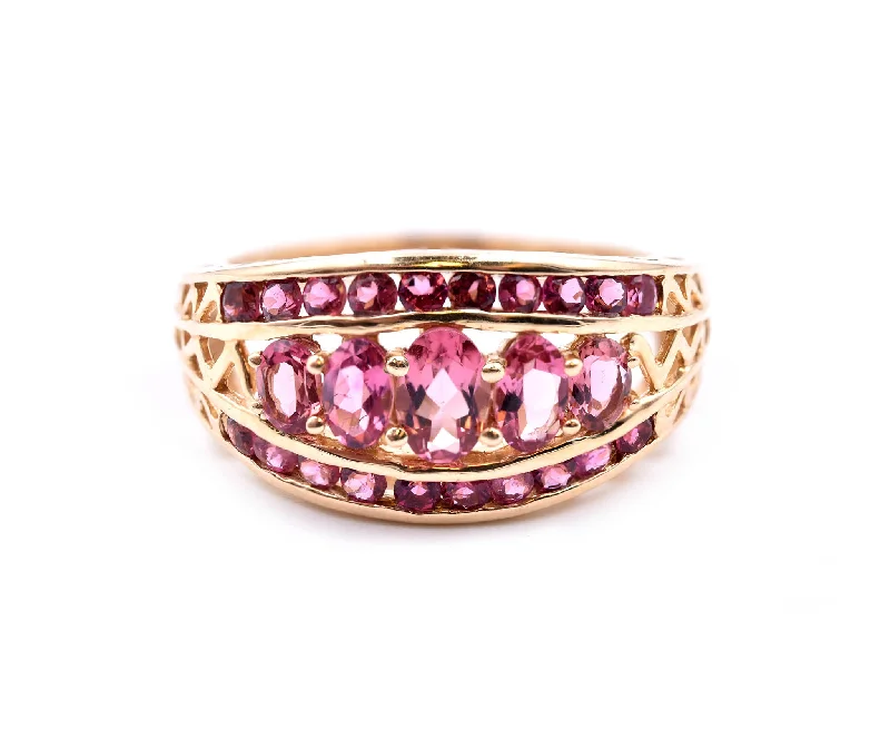 Ladies promise ring designs-1.70 Carats Pink Tourmaline 14k Yellow Gold Band Ring