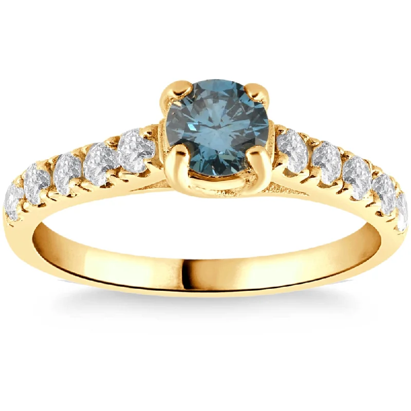 Ladies contemporary engagement rings-.60Ct Blue & White Diamond Engagement Ring in 14k Yellow Gold