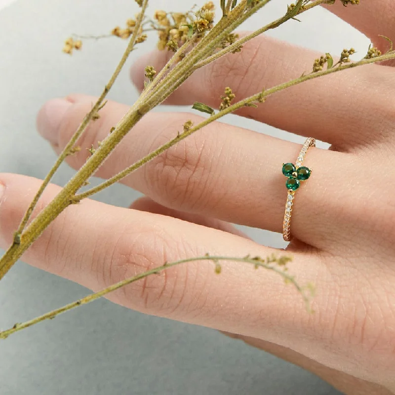 Ladies thin band rings-Triple Leaf Clover Emerald Ring