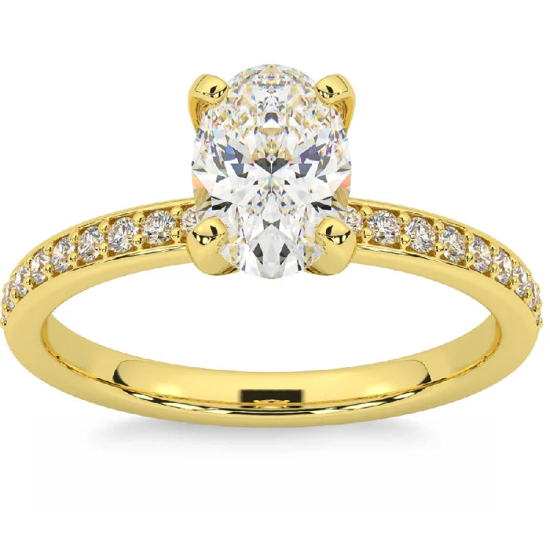 Ladies lab-created diamond engagement rings-2 1/4CT Oval Moissanite & Lab Grown Diamond Engagement Ring White or Yellow Gold