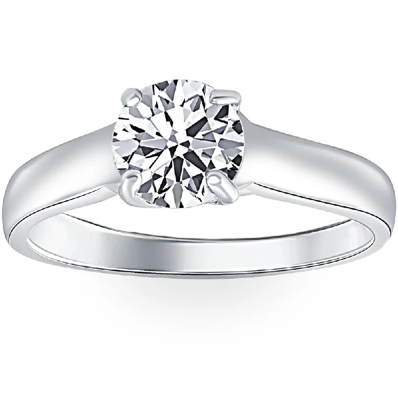 Ladies yellow gold engagement rings-1 Ct Solitaire Round Cut Diamond Engagement Ring 14k White Gold Lab Grown