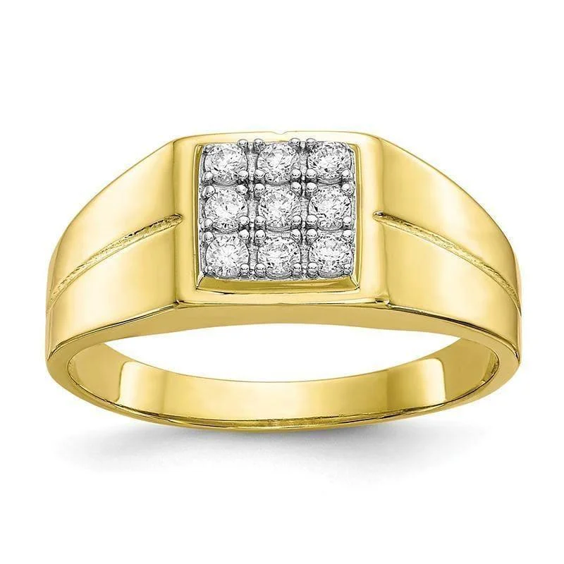 Ladies halo engagement rings-10k Yellow Gold Men's Square CZ Ring