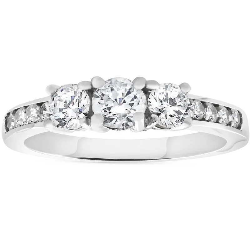 Ladies unique diamond engagement rings-Pompeii3 14K White Gold 1 ct TDW Three Stone Diamond Engagement Ring