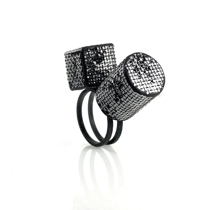 Ladies antique engagement rings-Mesh Cylinder and Cube Ring