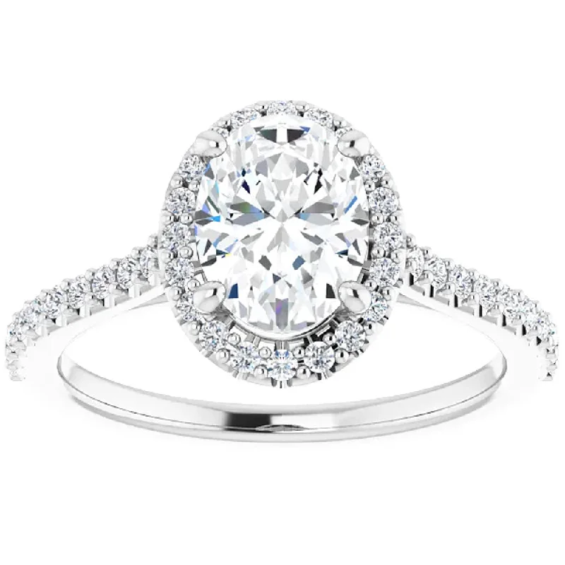 Ladies luxury engagement rings-1 1/2 Ct Halo Diamond & Oval Moissanite Engagement Ring White Gold