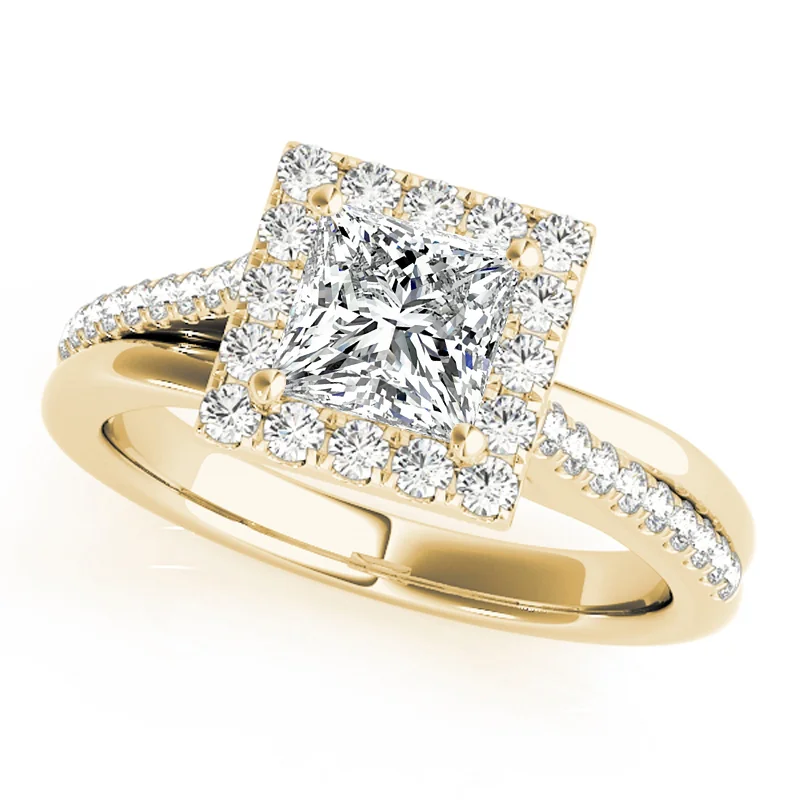 Ladies engagement rings with diamonds-Auriya 14k Yellow Gold Lab Grown Princess Diamond Halo Engagement Ring 0.50 to 5.00 ct. tw. (F-G VS)