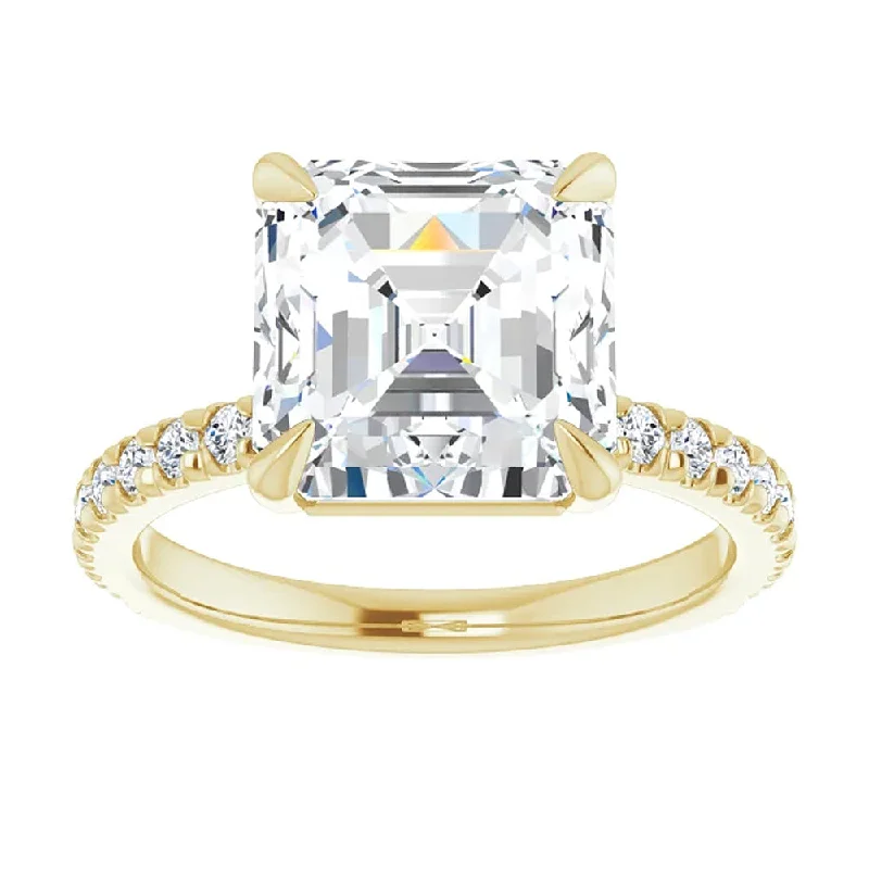 Ladies rose gold solitaire engagement rings-5 1/3Ct Asscher Cut & Diamond Engagement Ring in White, Yellow, or Rose Gold