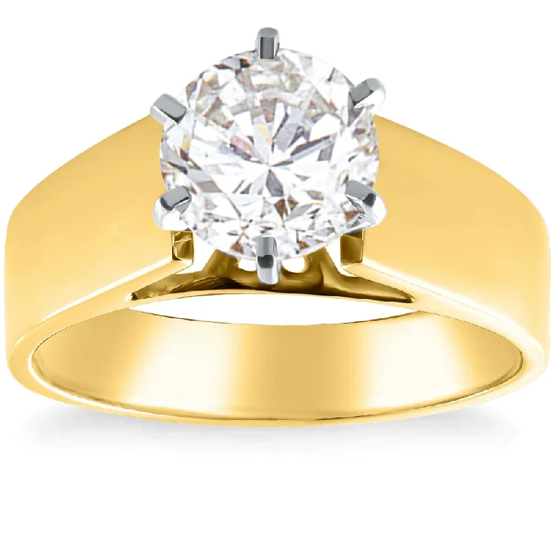 Ladies vintage platinum engagement rings-Certified 2Ct Round Diamond Solitaire Engagement Ring 14k Yellow Gold Lab Grown