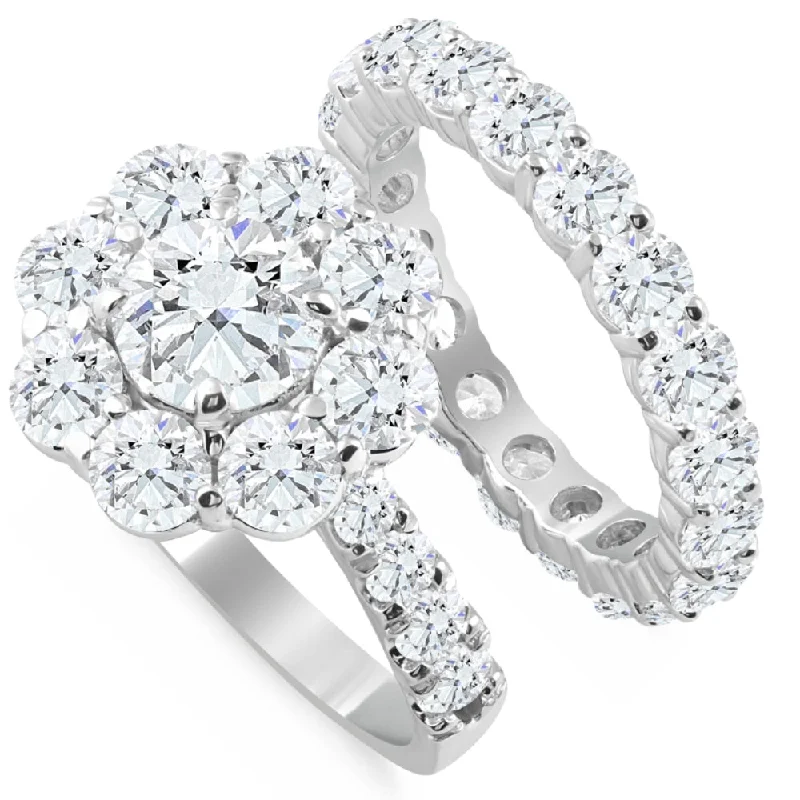 Ladies elegant halo engagement rings-6 1/2Ct TW Round Diamond Engagement Wedding Ring Set 14k White Gold Lab Grown