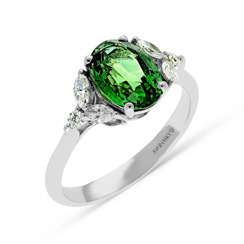 Ladies stackable rings-Oval Cut Natural Green Sapphire Birthstone Ring