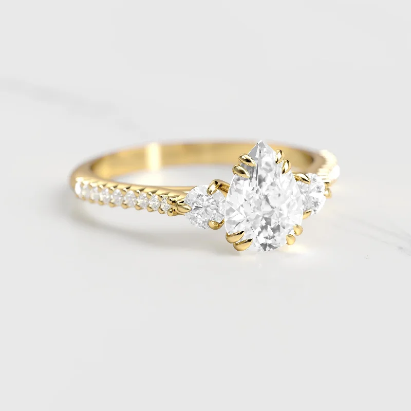 Ladies diamond rings-Pear Half Pave Moissanite Ring With Accent Stones