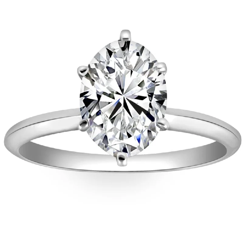 Ladies modern diamond engagement rings-2CT Platinum Oval Diamond 6-Prong Solitaire Engagement Ring Lab Grown