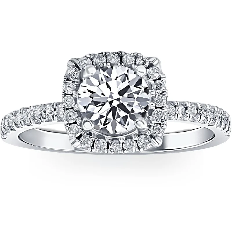 Ladies stackable engagement rings-1 3/4 Ct TW Lab Grown Diamond Cushion Halo Engagement Ring in 14k White Gold