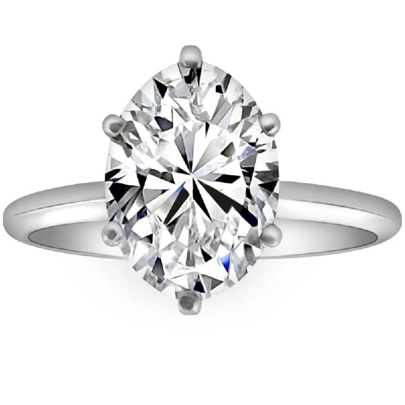 Ladies custom engagement rings-Certified 3CT Platinum Oval Diamond 6-Prong Solitaire Engagement Ring Lab Grown