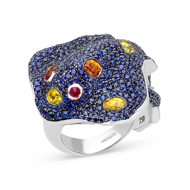 Ladies unique rings-Blue Sapphire Stingray Cocktail Ring