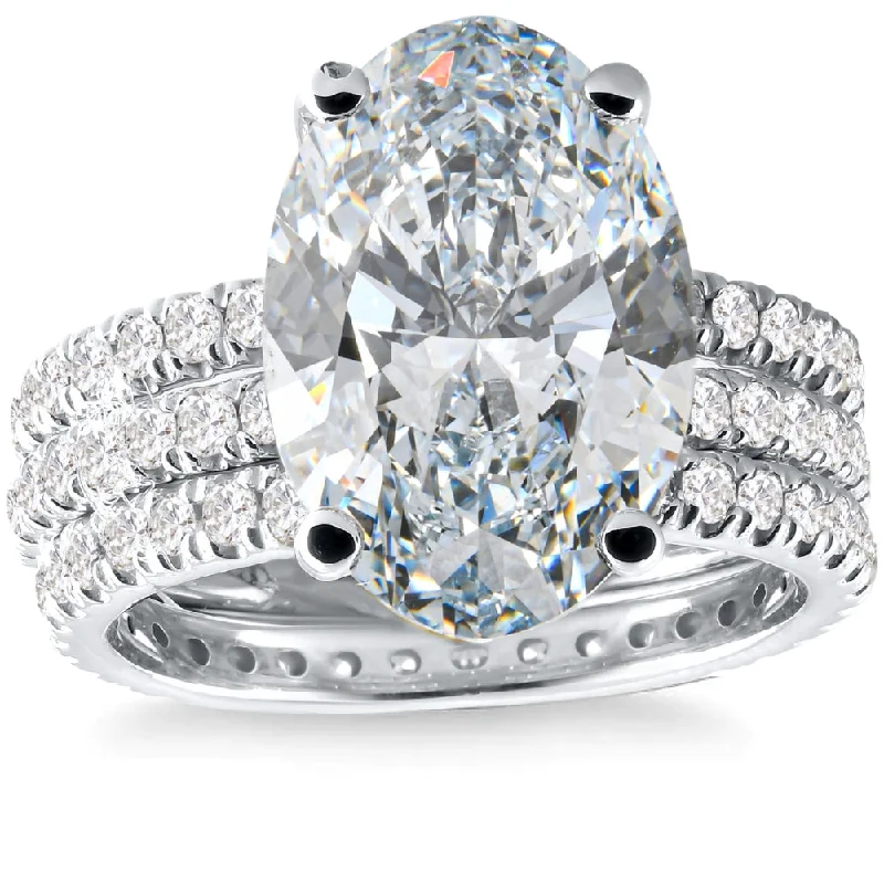 Ladies white gold engagement rings-5 1/2Ct Oval Diamond Engagement Eternity Wedding Ring Set White Gold Lab Grown