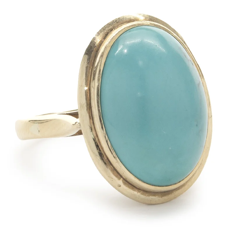 Ladies unique band rings-14 Karat Yellow Gold Vintage Turquoise Ring