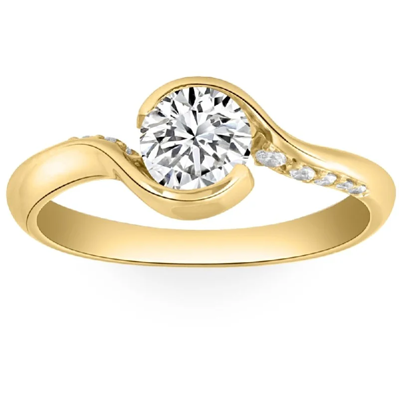 Ladies unique engagement rings-1 1/4Ct Moissanite Bezel Diamond Engagement Ring in 10k White or Yellow Gold