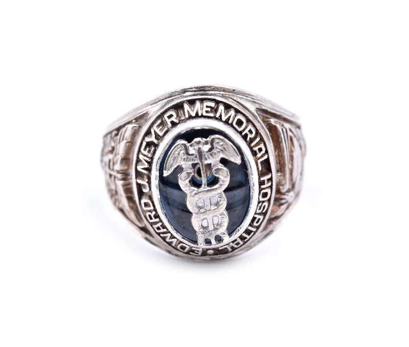 Ladies stackable gemstone rings-10k White Gold "Edward J. Meyer" Memorial Hospital 1973 Signet Ring